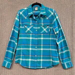 Stio Womens Willow Midweight Flannel Long Sleeve Size Large Casual Blue Plaid